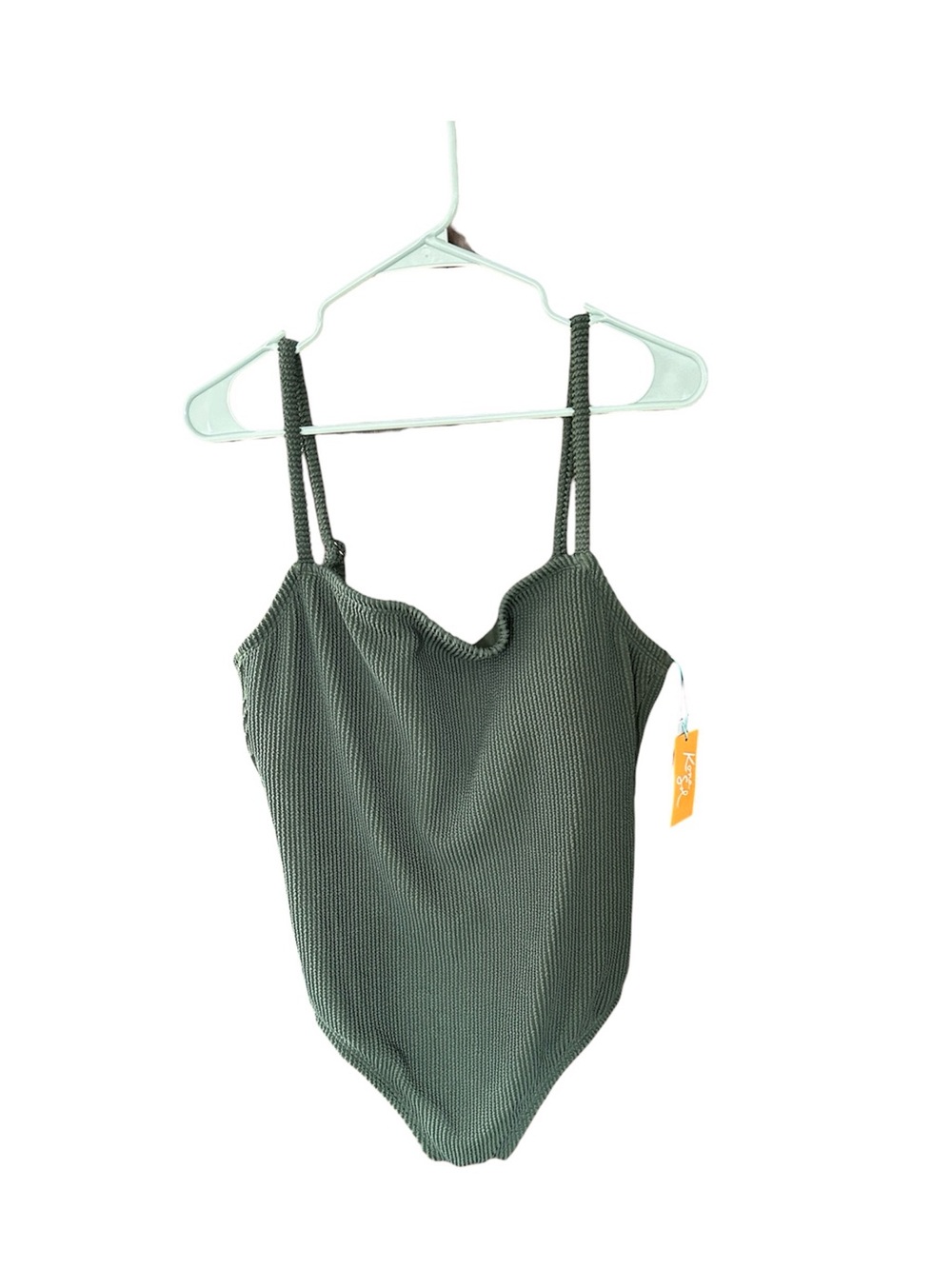 NWT Kona Sol Dark Green Ribbed One Piece Swimsuit Full Seat Coverage Size XL